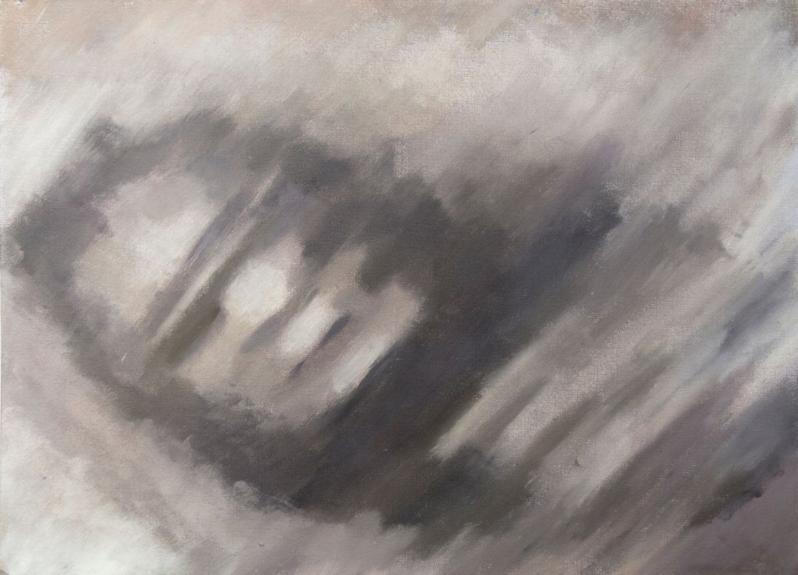A painting titled 'Abstract Portrait In Grey 9x12 by Ryan Louder' by Ryan Louder