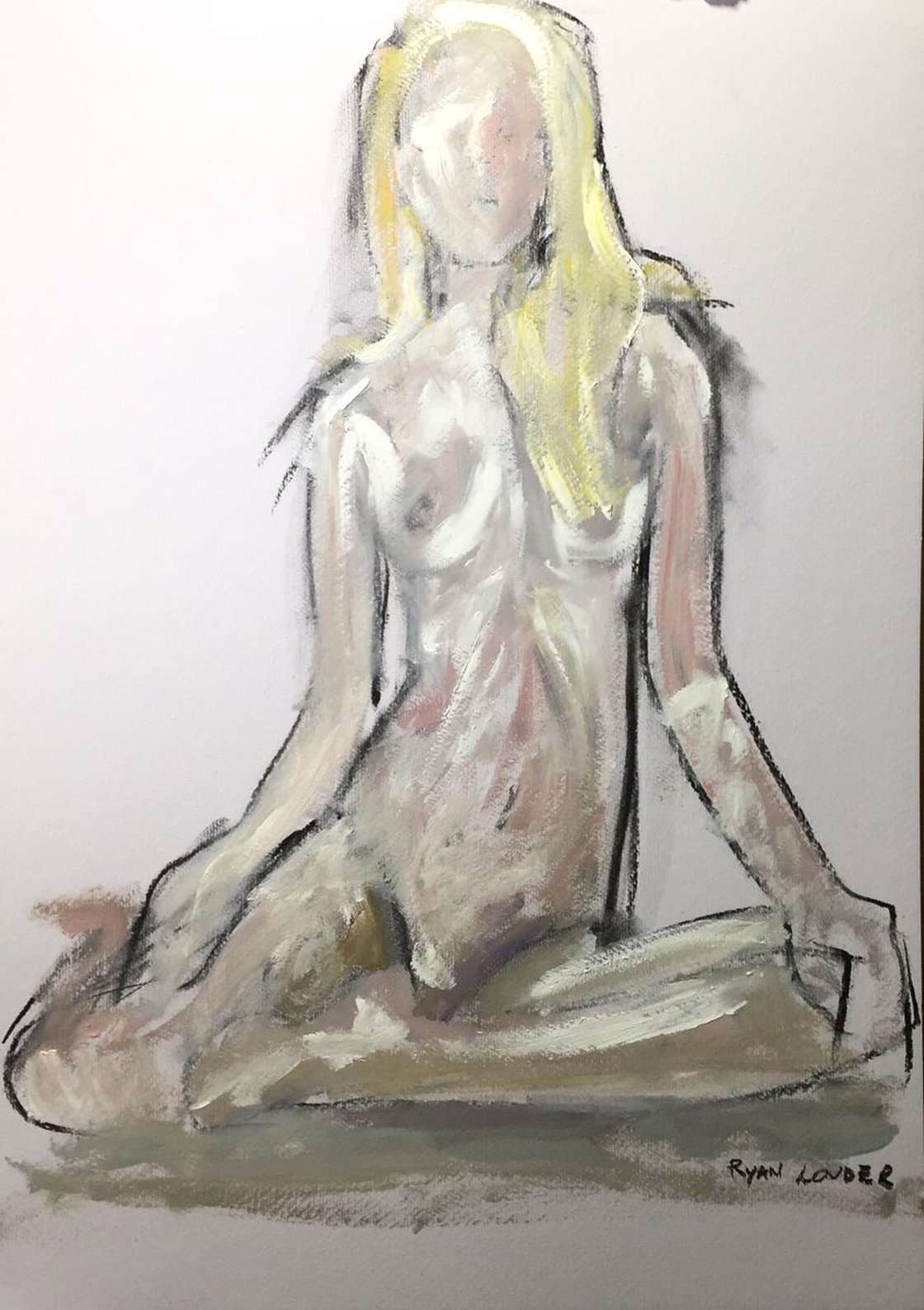 A painting titled 'figure 3 16x23 Oil and Charcoal On Paper by Ryan Louder' by Ryan Louder