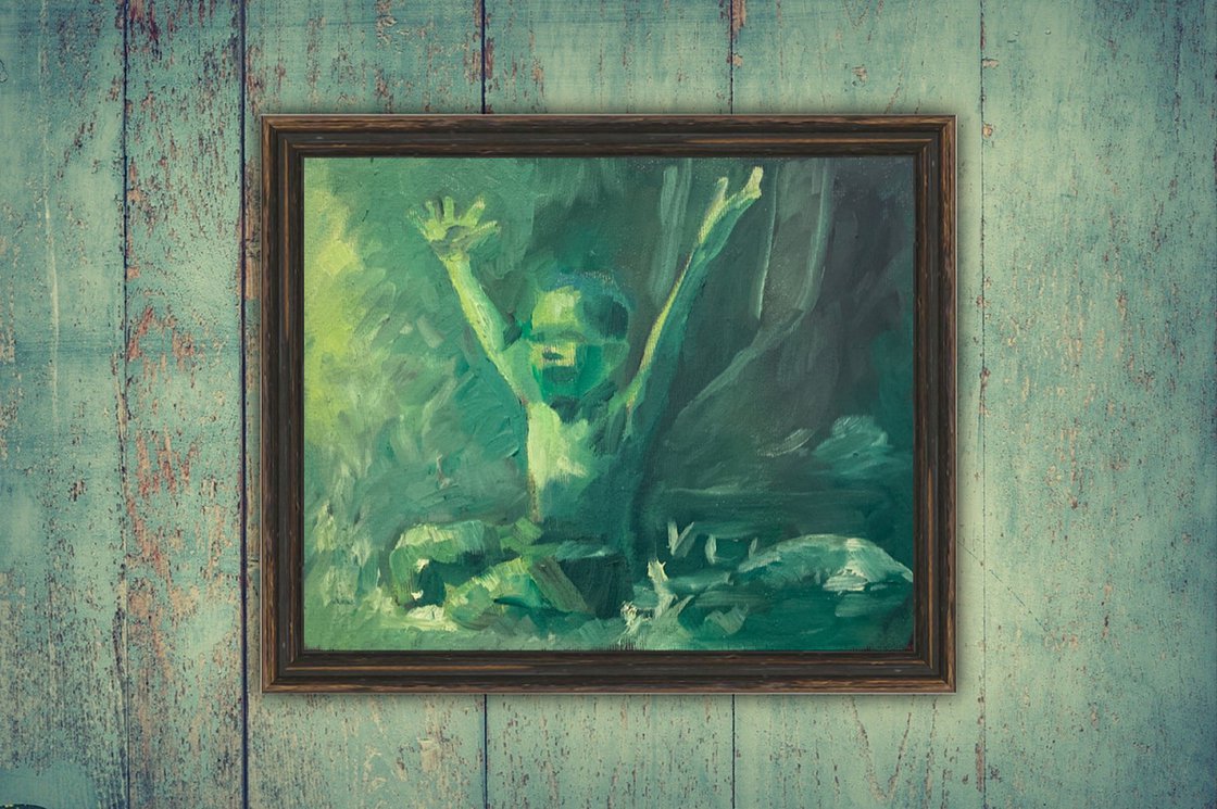 A painting titled 'Boy Swimming by Ryan Louder' by Ryan Louder