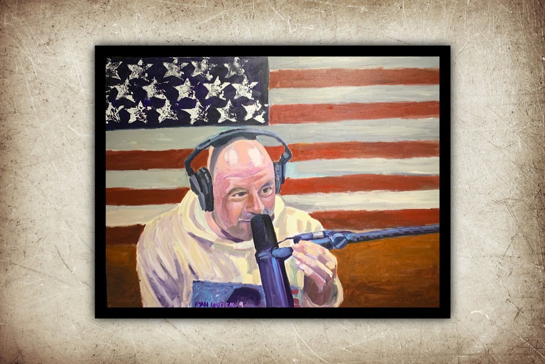 A painting titled 'Joe Rogan by Ryan Louder' by Ryan Louder