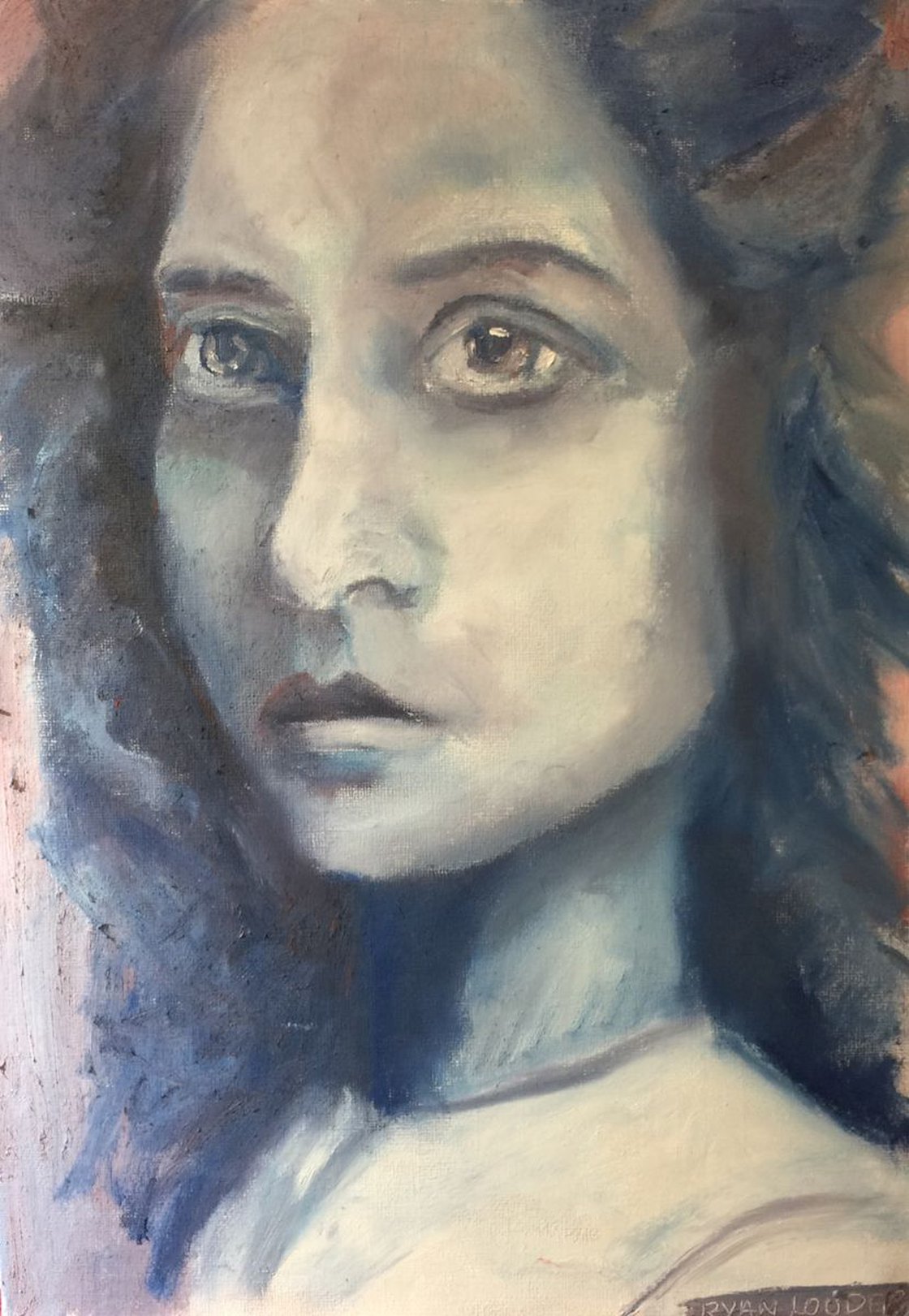 Portrait of a Girl Oil On Canvas Paper 9x12 by Ryan Louder - Stretched Canvas Art Print - Hahnemühle German Etching Fine Art Print