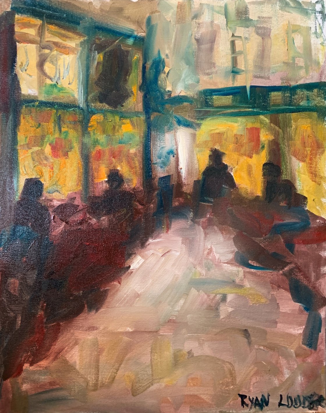 A painting titled 'Covent Garden At Night by Ryan Louder' by Ryan Louder