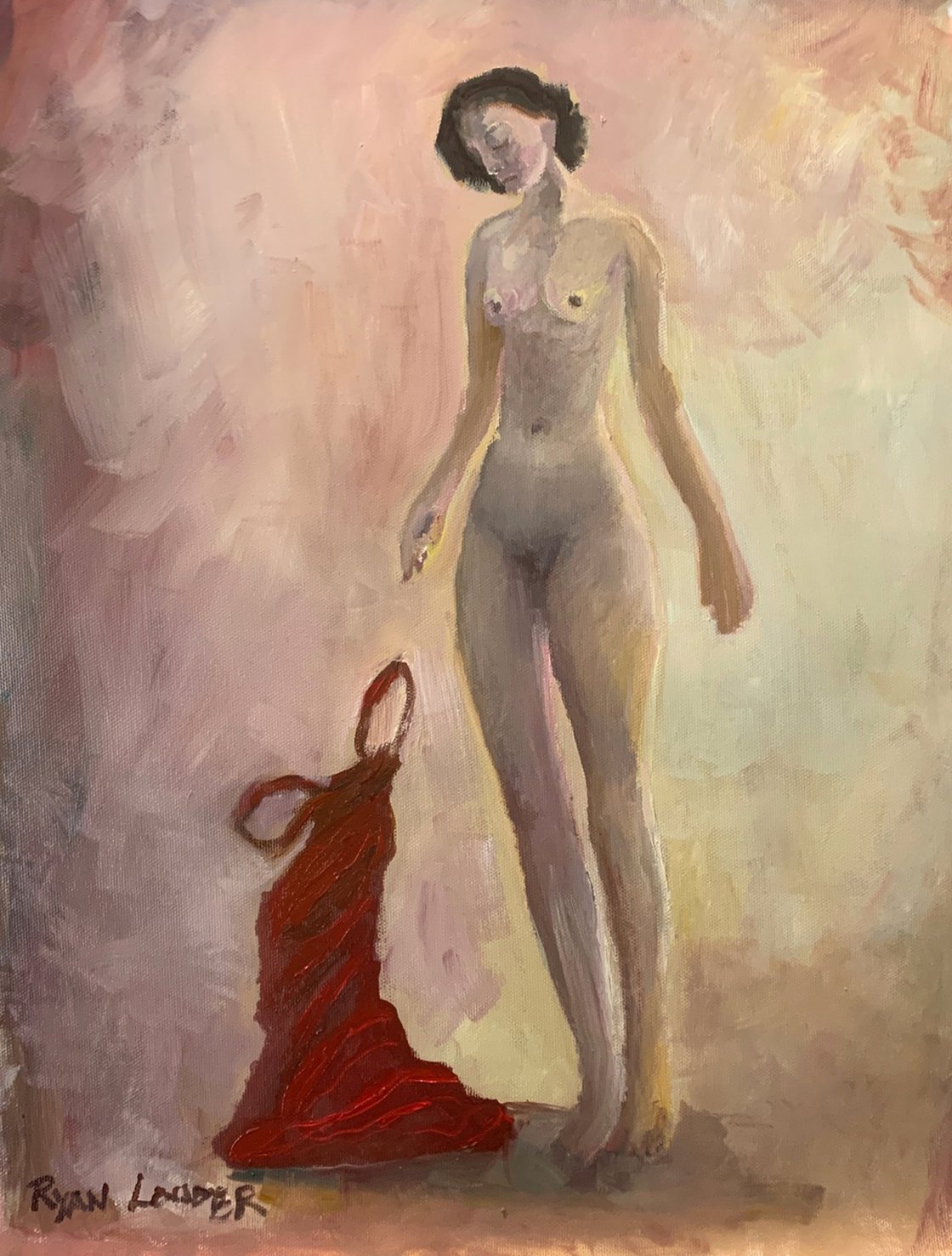 A painting titled 'The Red Dress by Ryan Louder' by Ryan Louder