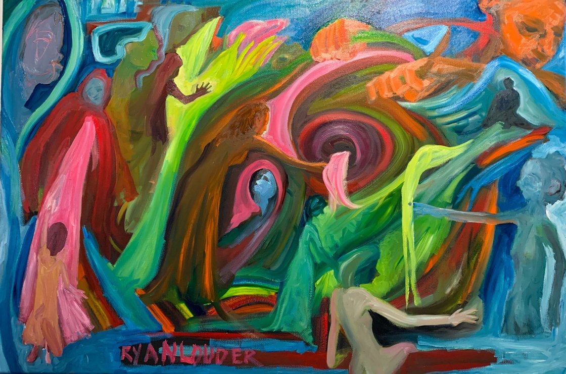 A painting titled 'Touching Waterfalls by Ryan Louder' by Ryan Louder