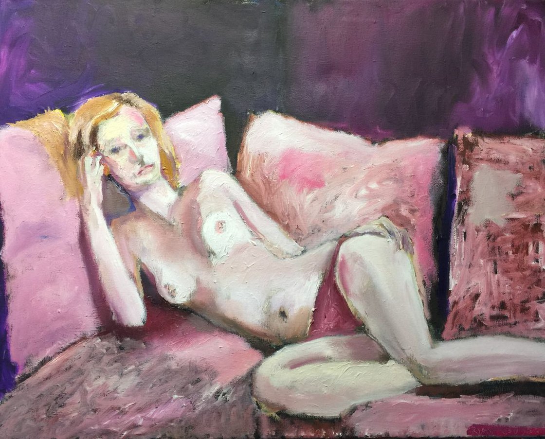 A painting titled 'Nude Nude In A Purple Room by Ryan Louder' by Ryan Louder