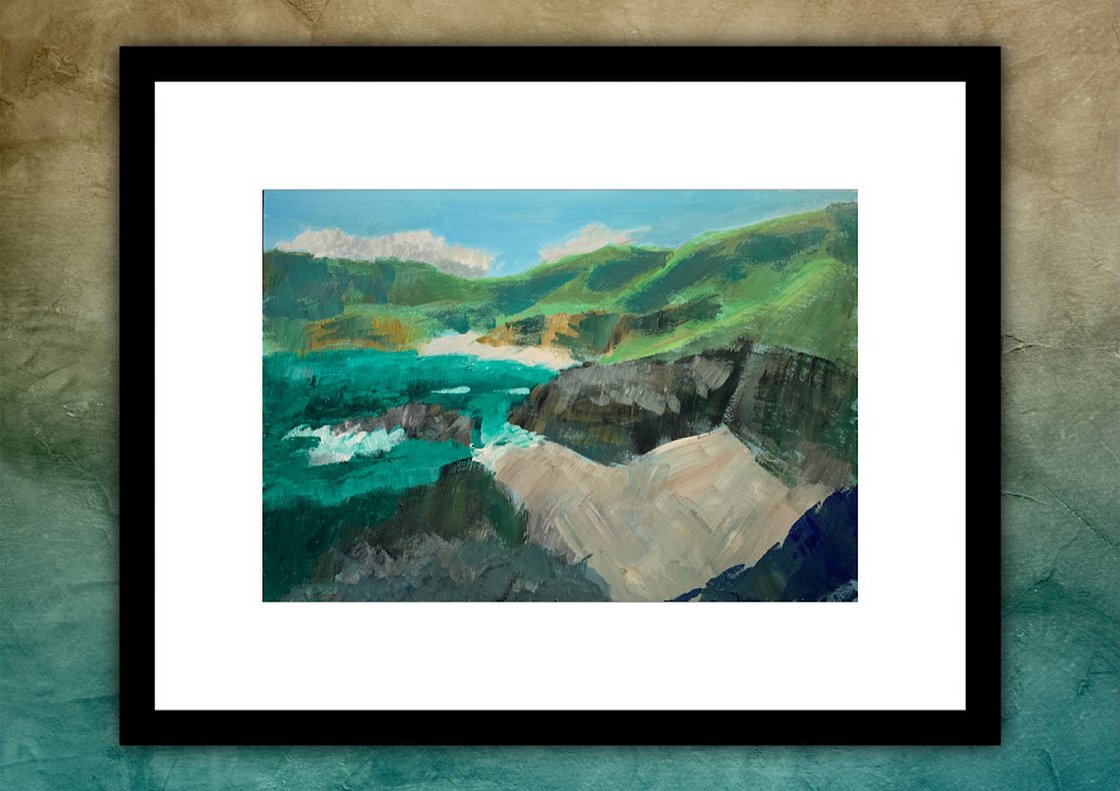 A painting titled 'Cornwall Boat Cove by Ryan Louder' by Ryan Louder