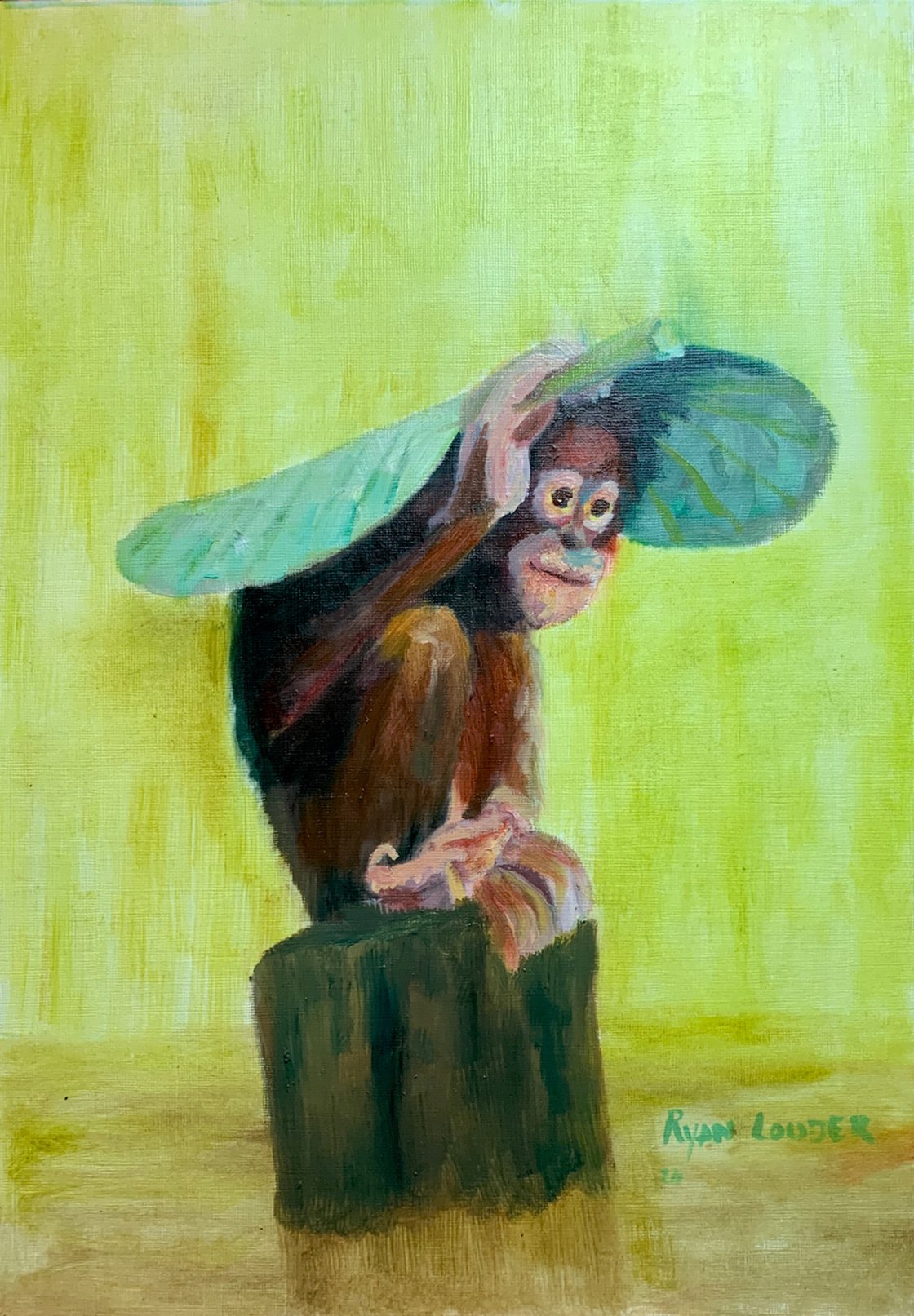 Orangutan Under A Leaf by Ryan Louder - Hahnemühle German Etching Fine Art Print