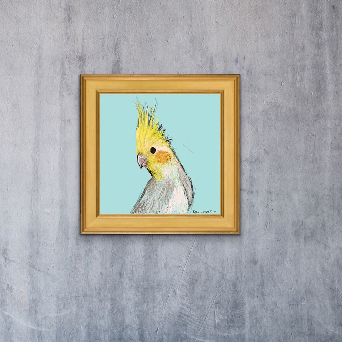 A painting titled 'Cockatiel 12x12 limited edition by Ryan Louder' by Ryan Louder