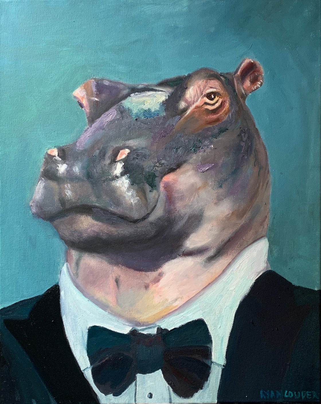 Hippo In A Tux by Ryan Louder - Hahnemühle German Etching Fine Art Print