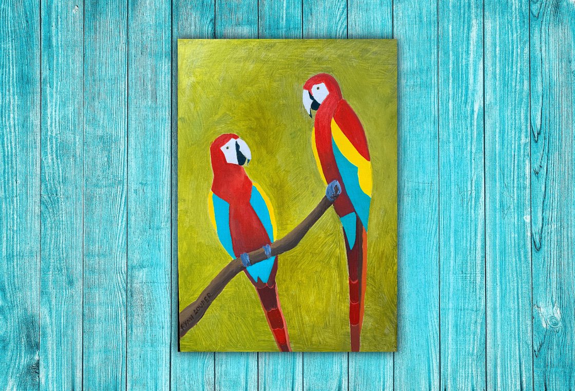 A painting titled 'Two Birds by Ryan Louder' by Ryan Louder