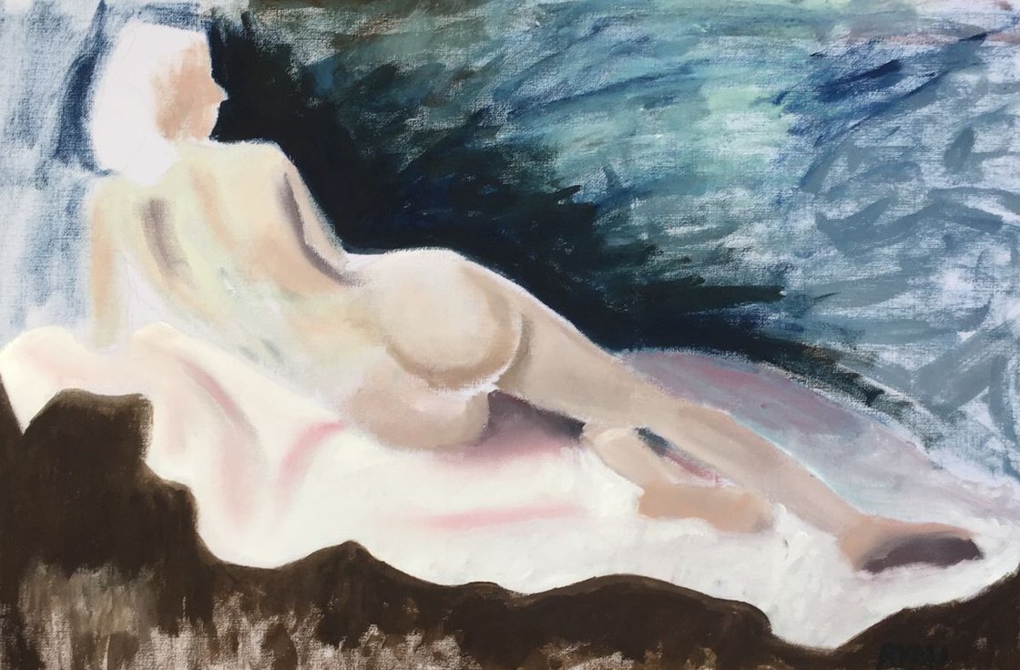 A painting titled 'Back of A Woman On A White Towel study by Ryan Louder' by Ryan Louder