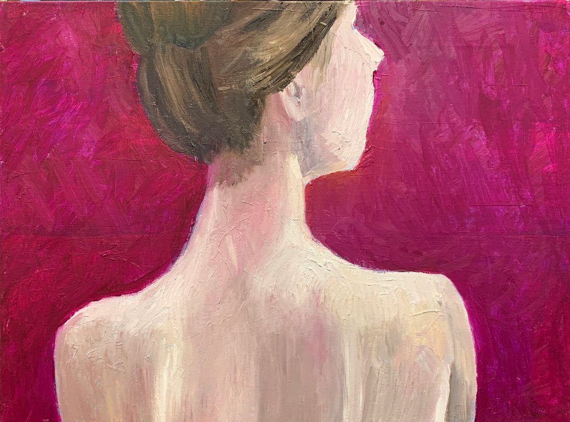 A painting titled 'Figure Back of Woman by Ryan Louder' by Ryan Louder