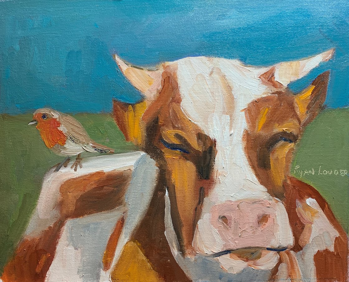 Cow and Robin by Ryan Louder - Hahnemühle German Etching Fine Art Print
