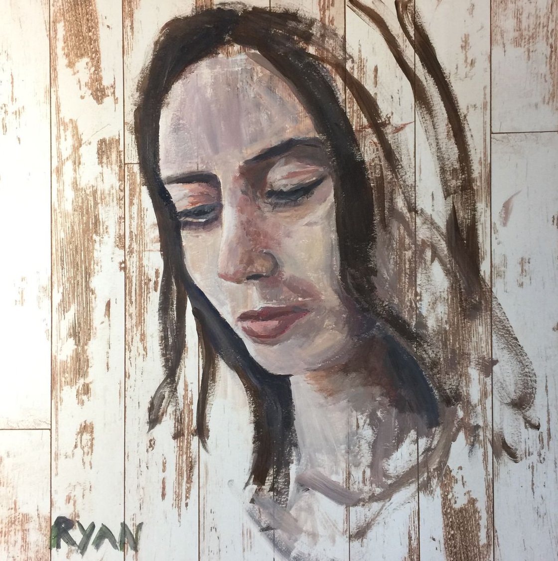 Faces In Wood 3 - Acrylic On Paper - 12"x12" by Ryan Louder - Hahnemühle German Etching Fine Art Print