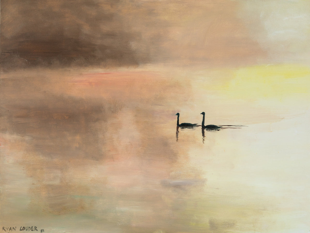 Two Swans at Sunset Print