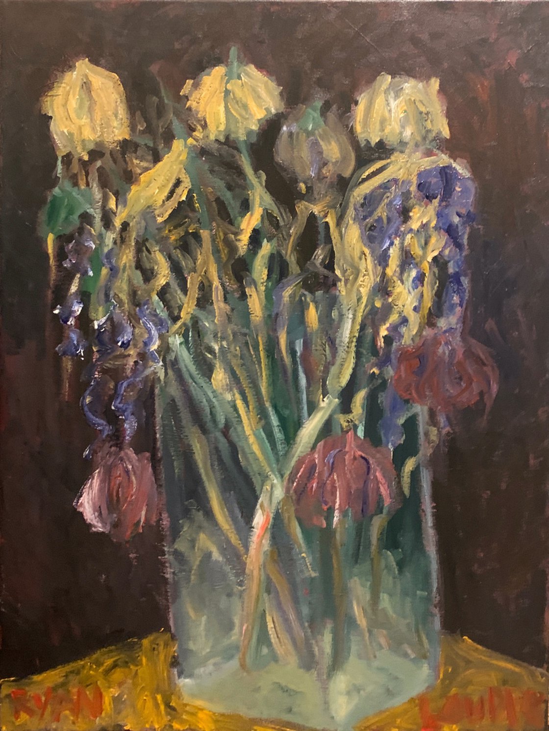 A painting titled 'Wilted Flowers In A Vase by Ryan  Louder' by Ryan Louder
