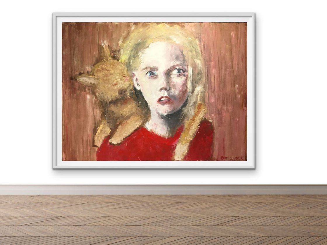 A painting titled 'Cat and Girl  30x40 Canvas by Ryan  Louder' by Ryan Louder
