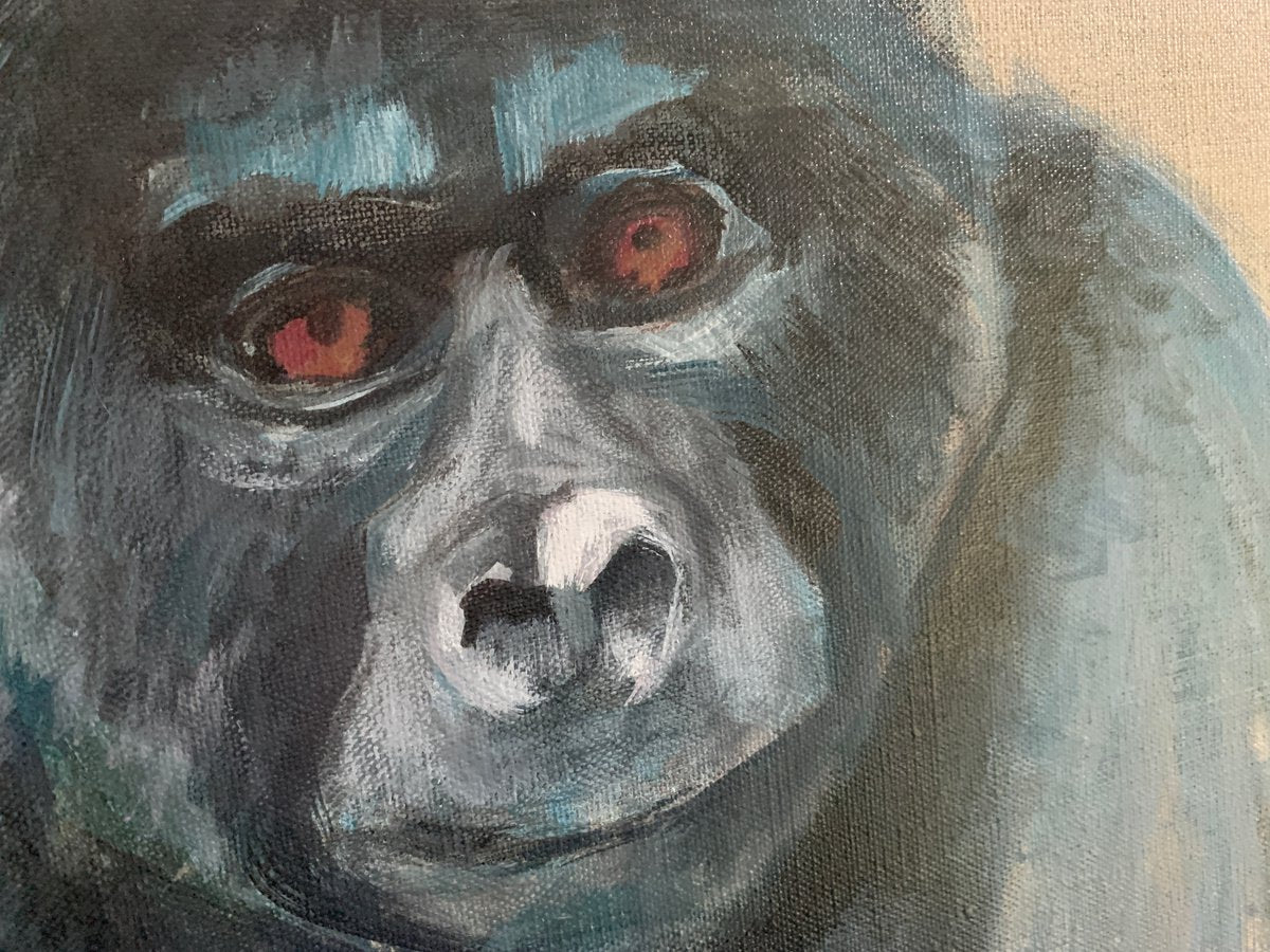 Three Gorillas And A Curiou... - close-up-artwork