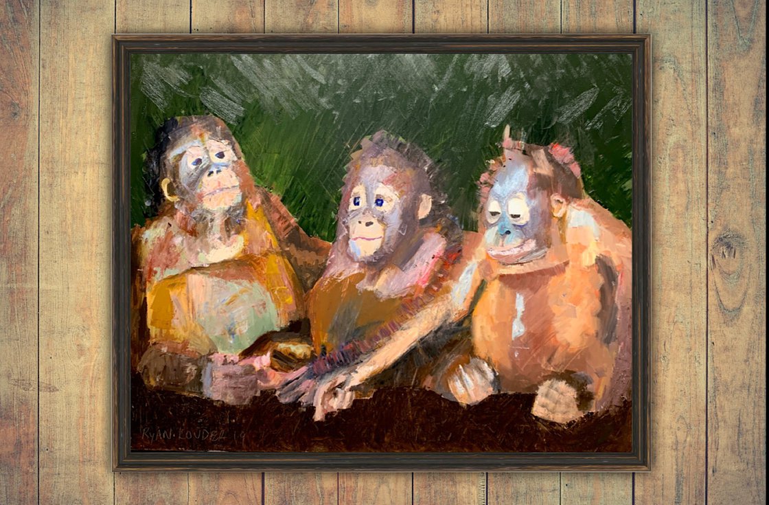Three Baby Orangutans by Ryan Louder - Hahnemühle German Etching Fine Art Print
