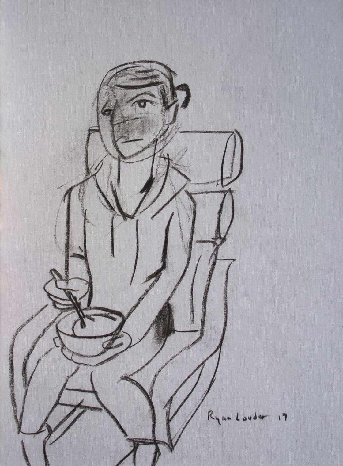 A painting titled 'Eating Breakfast Charcoal On Paper A3 16.5 x 11.7 by Ryan  Louder' by Ryan Louder