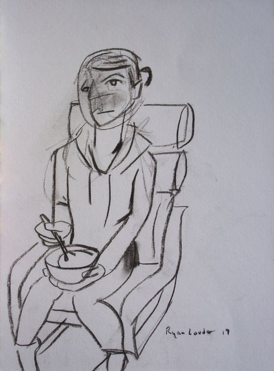 A painting titled 'Eating Breakfast Charcoal On Paper A3 16.5 x 11.7 by Ryan  Louder' by Ryan Louder