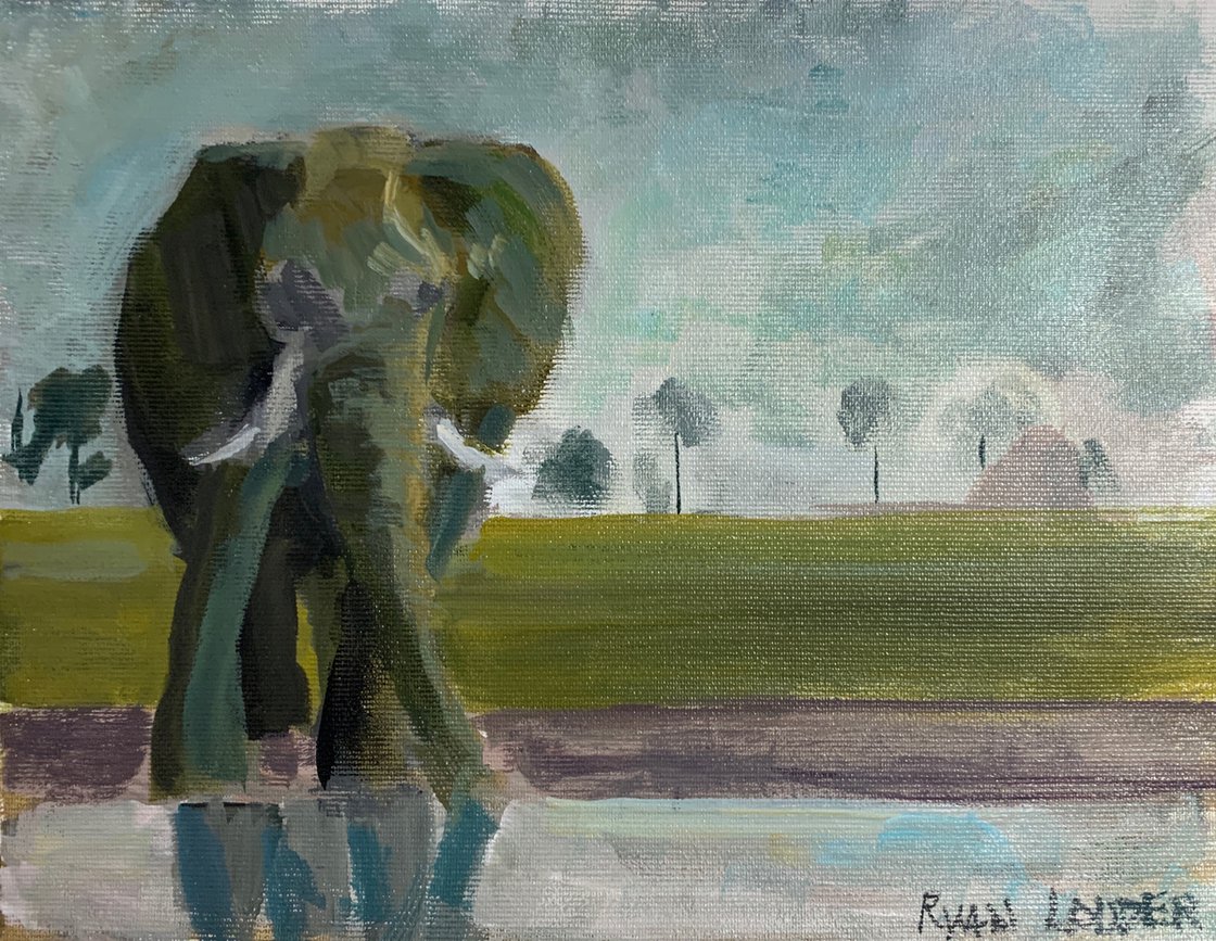 Elephant by the Water 8x10 by Ryan Louder - Hahnemühle German Etching Fine Art Print