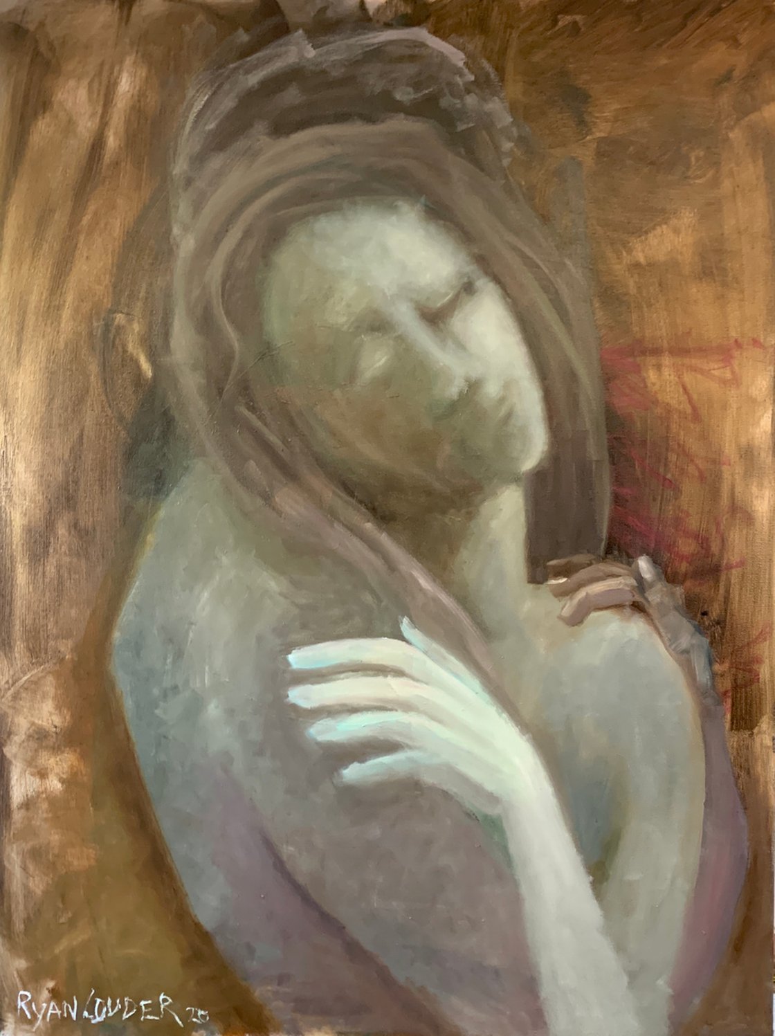A painting titled 'Holding Each Other Till The End Of The World by Ryan  Louder' by Ryan Louder