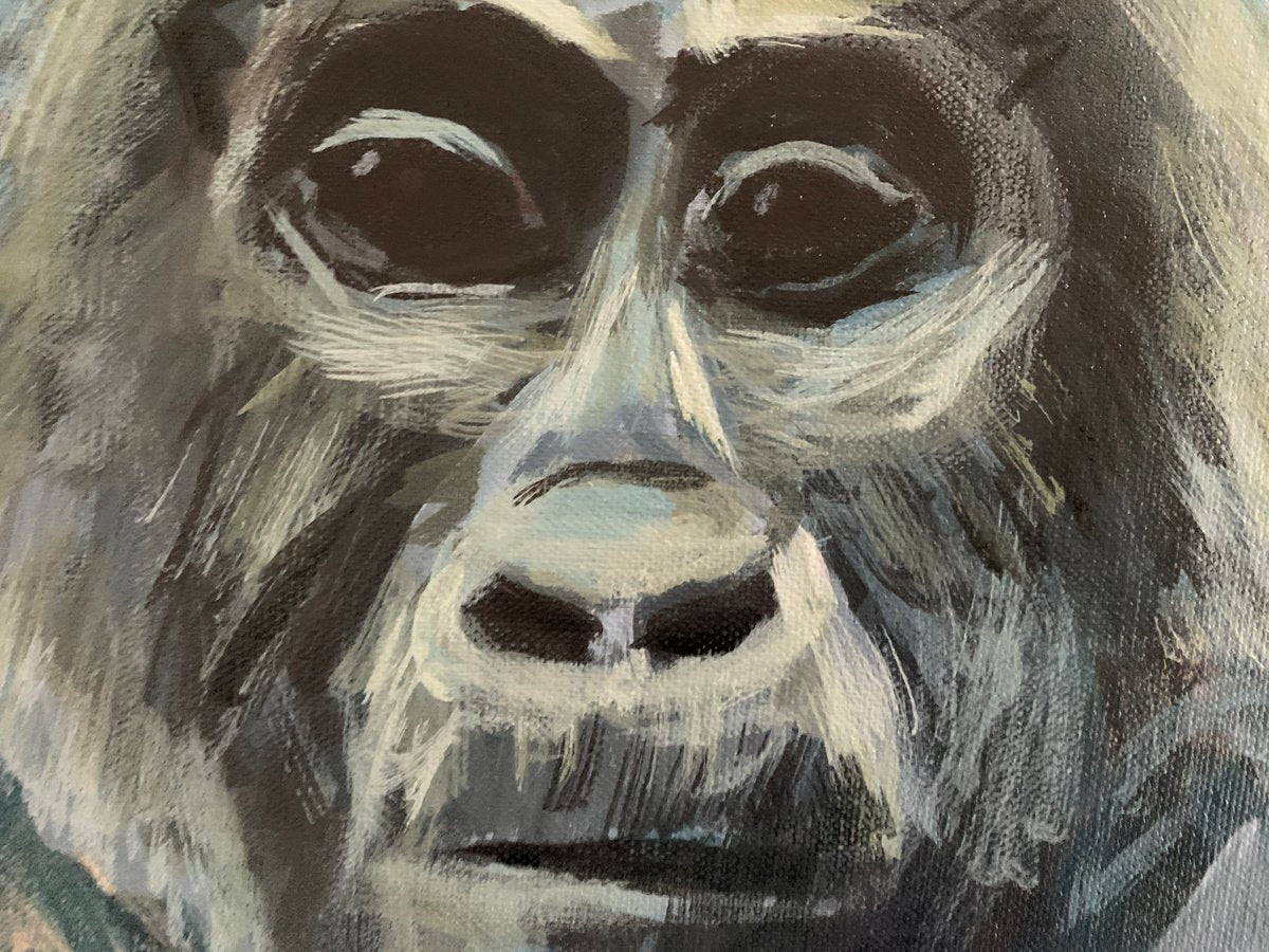 Three Gorillas And A Curiou... - close-up-artwork