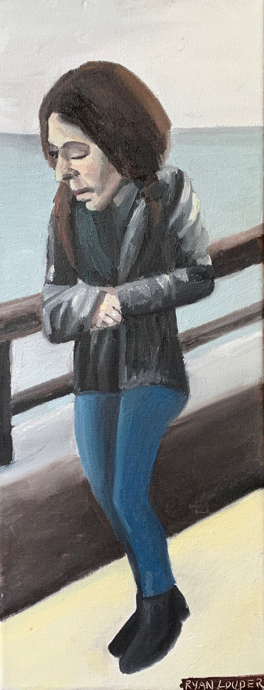 A painting titled 'Cold Women Walking Along London Thames by Ryan  Louder' by Ryan Louder