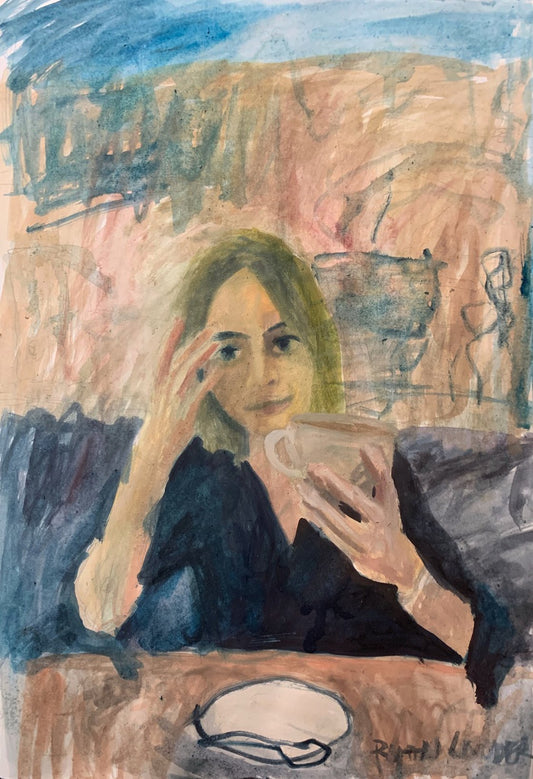 A painting titled 'Coffee In Town On A Autumn Day by Ryan  Louder' by Ryan Louder