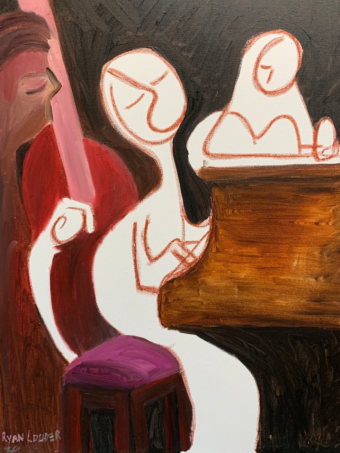 A painting titled 'Jazz Trio Oil On Canvas by Ryan  Louder' by Ryan Louder