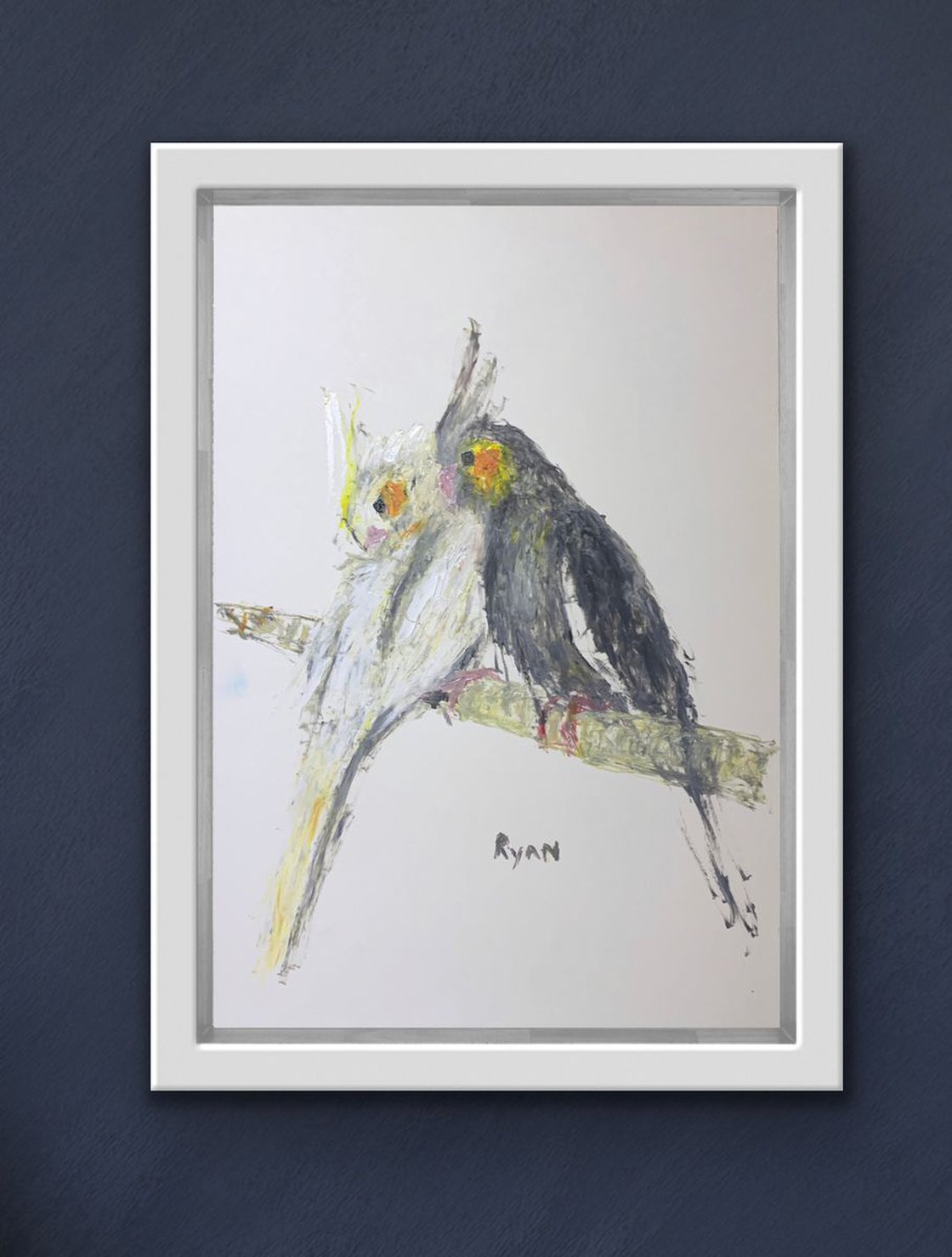 A painting titled 'Cockatiels resting 9x12 Study by Ryan  Louder' by Ryan Louder