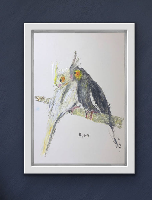 A painting titled 'Cockatiels resting 9x12 Study by Ryan  Louder' by Ryan Louder