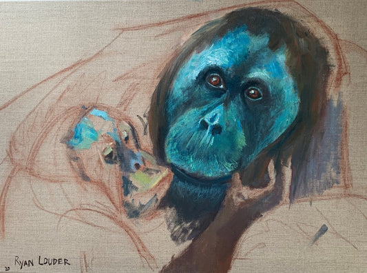 A painting titled 'Orangutan and Baby by Ryan  Louder' by Ryan Louder