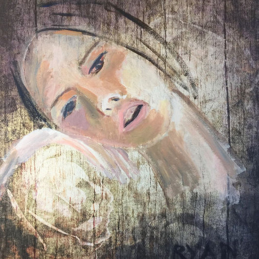 Faces In Wood - Acrylic On Paper - 12"x12" by Ryan Louder - Hahnemühle German Etching Fine Art Print