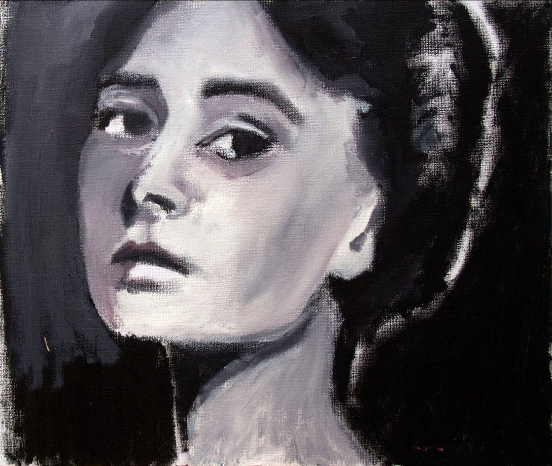 A painting titled 'A Knowing Stare Oil On Paper 8.2x9.5 by Ryan  Louder' by Ryan Louder