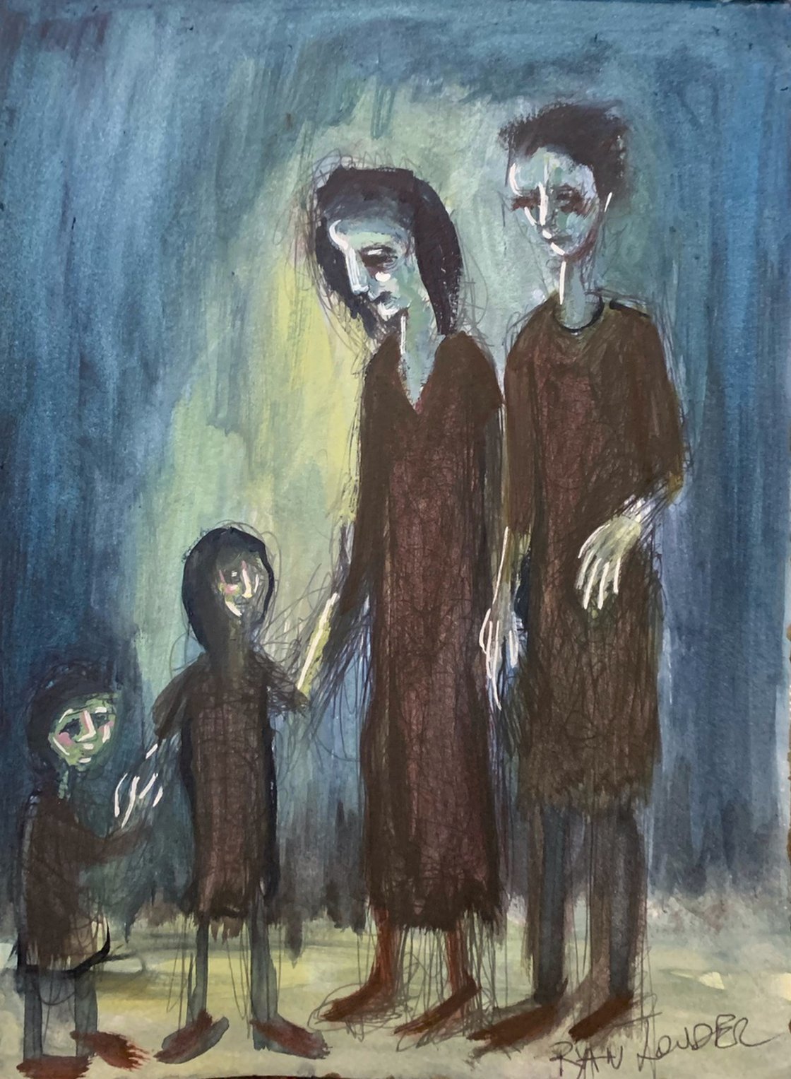 A painting titled 'Family Day Out by Ryan  Louder' by Ryan Louder