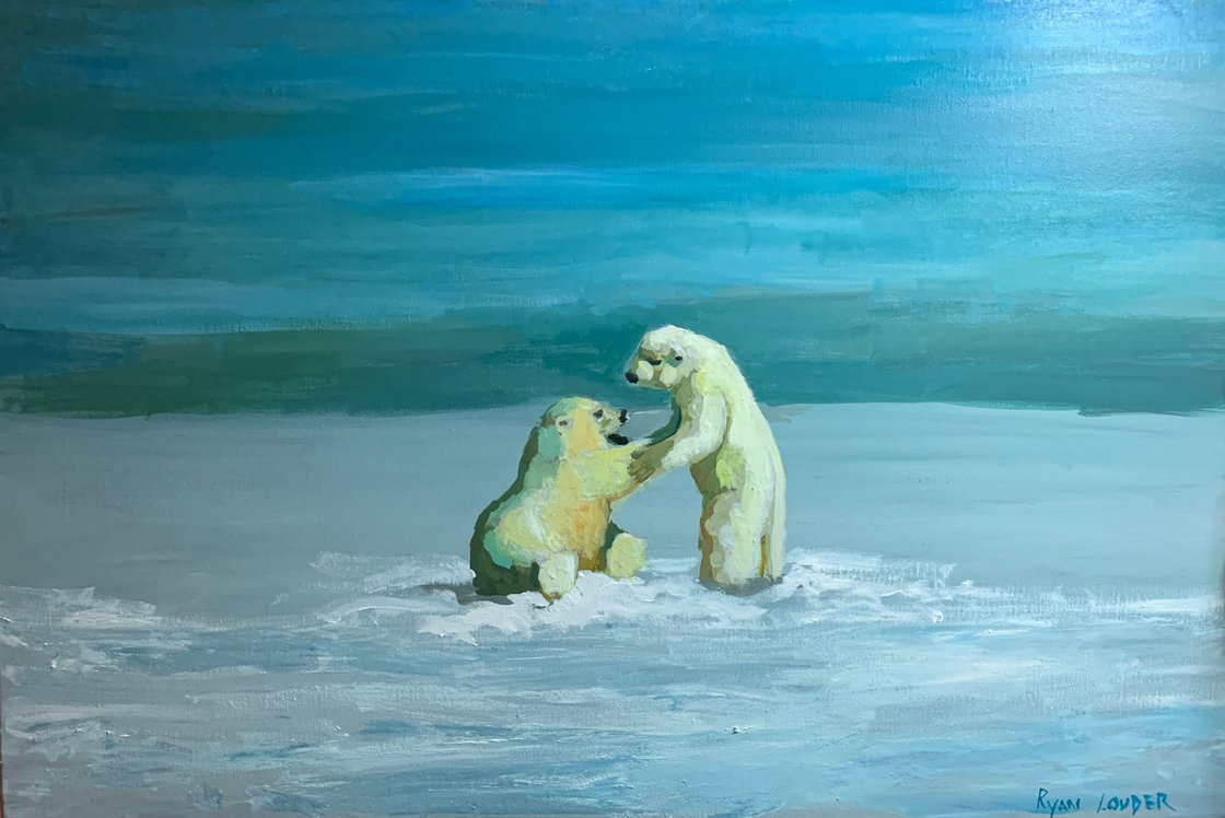 A painting titled 'Polar Bears by Ryan  Louder' by Ryan Louder