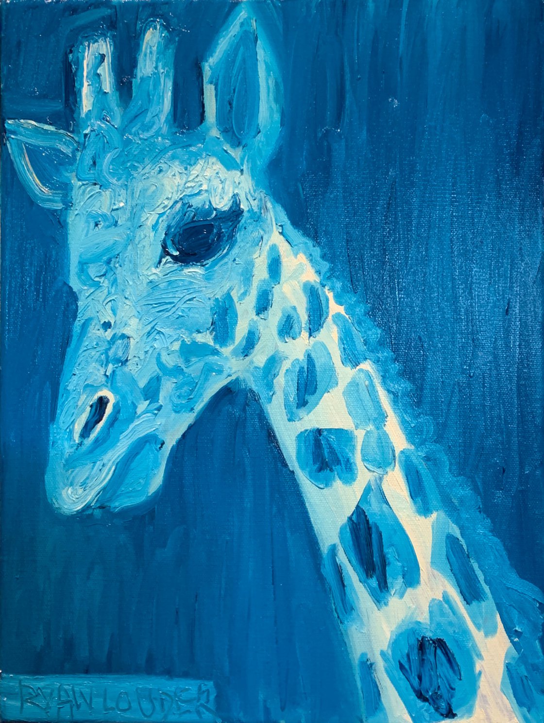 A painting titled 'Blue Giraffe by Ryan  Louder' by Ryan Louder