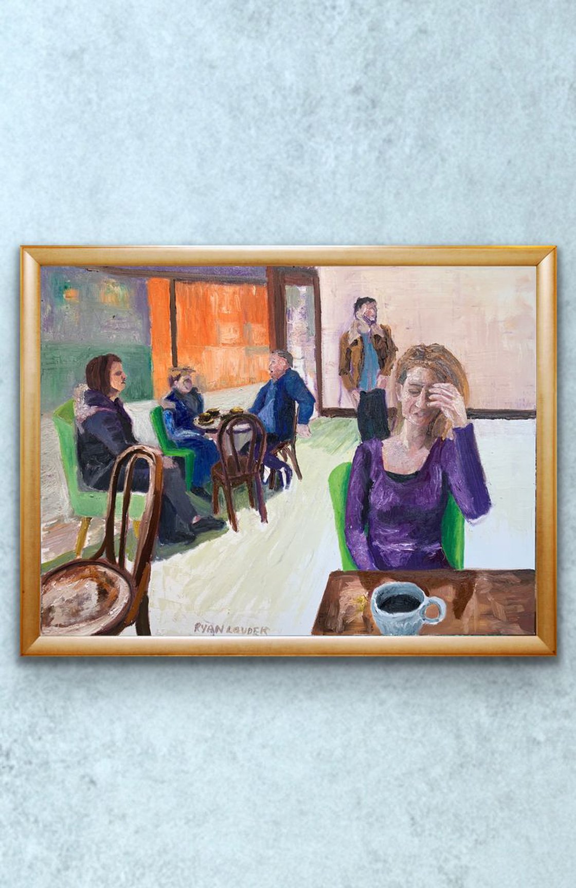 A painting titled 'Cafe in London by Ryan  Louder' by Ryan Louder