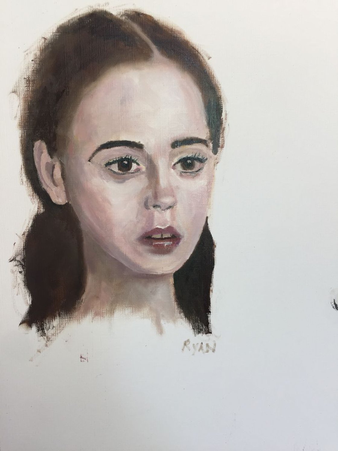 Elisa Study - Portrait of a Girl 16x12 Oil On Paper by Ryan Louder - Hahnemühle German Etching Fine Art Print
