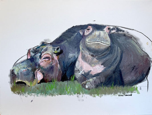 A painting titled 'Hippos by Ryan  Louder' by Ryan Louder