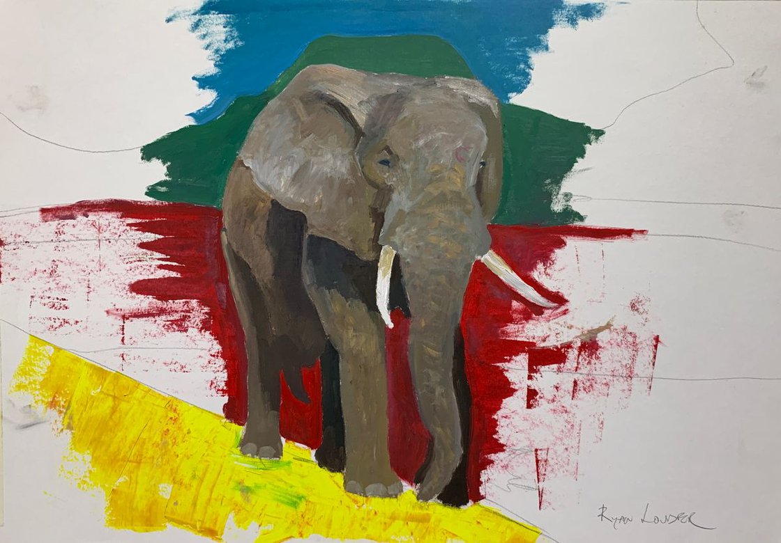 A painting titled 'Elephant Study oil on paper 16x24 by Ryan  Louder' by Ryan Louder