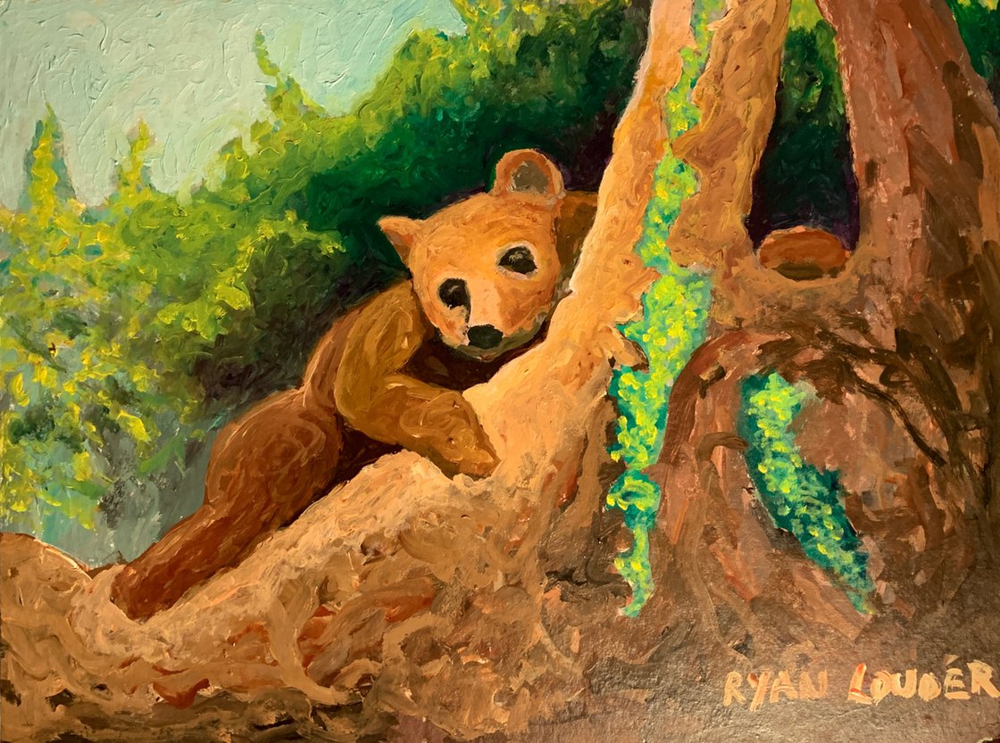 A painting titled 'Bear Resting On A Tree by Ryan  Louder' by Ryan Louder