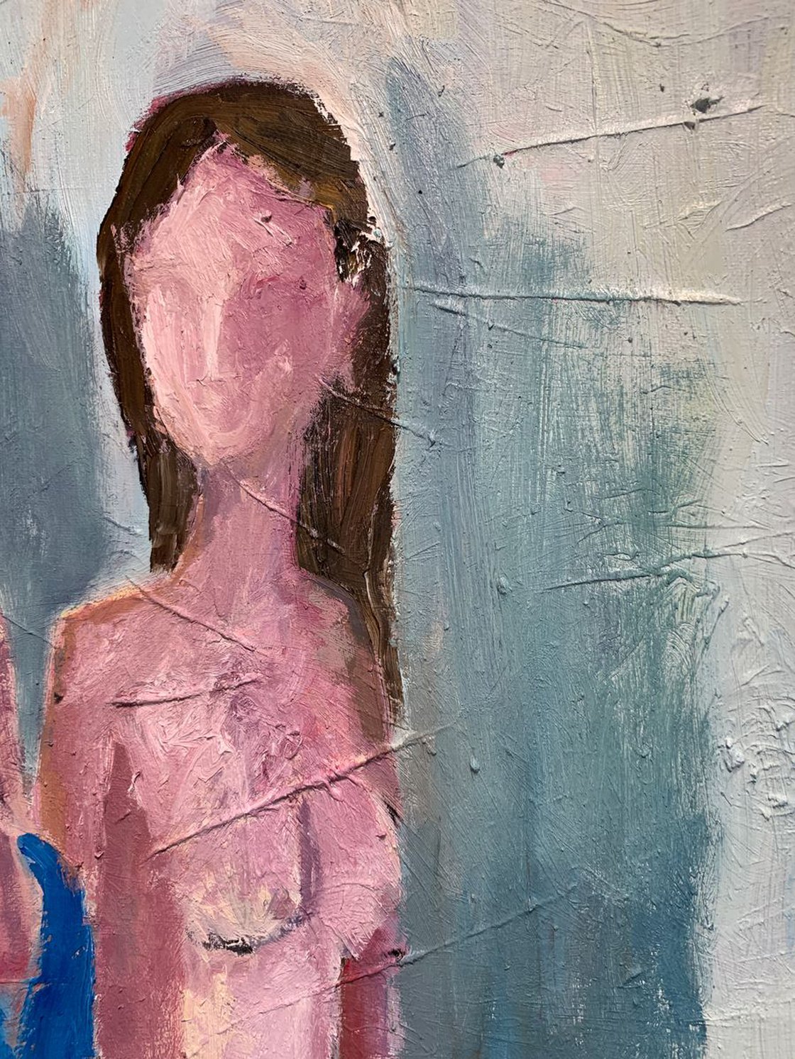A painting titled 'Three Nude Women and Two Blue Towels by Ryan  Louder' by Ryan Louder