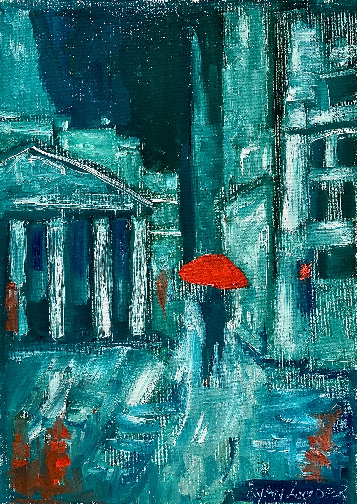 A painting titled 'London In The Rain' by London Paintings