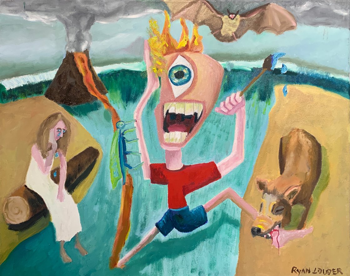 A painting titled 'A Catastrophist View of Bali 16x20 Oil On Canvas by Ryan  Louder' by Ryan Louder