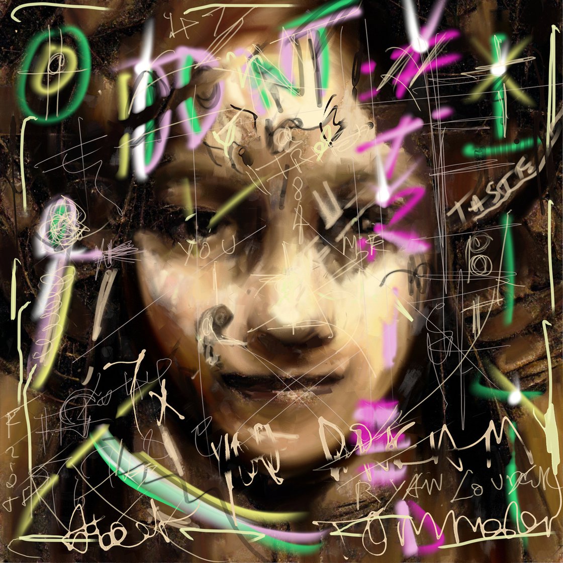 A painting titled 'Mona Dreams Of Chaos by Ryan  Louder' by Ryan Louder