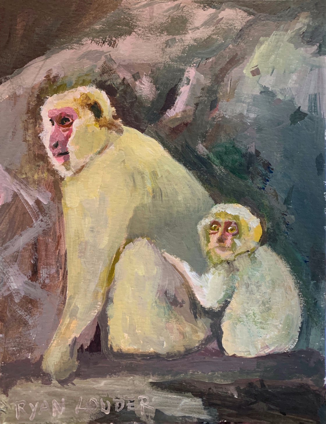 A painting titled 'Baboon and Baby by Ryan  Louder' by Ryan Louder