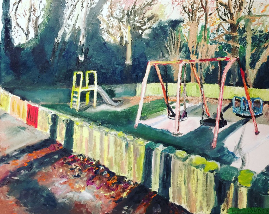 A painting titled 'Empty playground on Christmas Day by Ryan  Louder' by Ryan Louder
